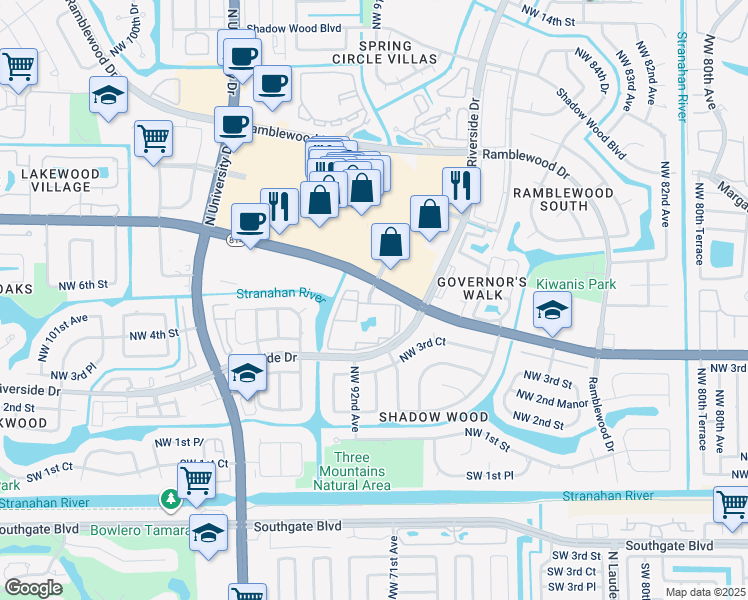 map of restaurants, bars, coffee shops, grocery stores, and more near 8969 West Atlantic Boulevard in Coral Springs