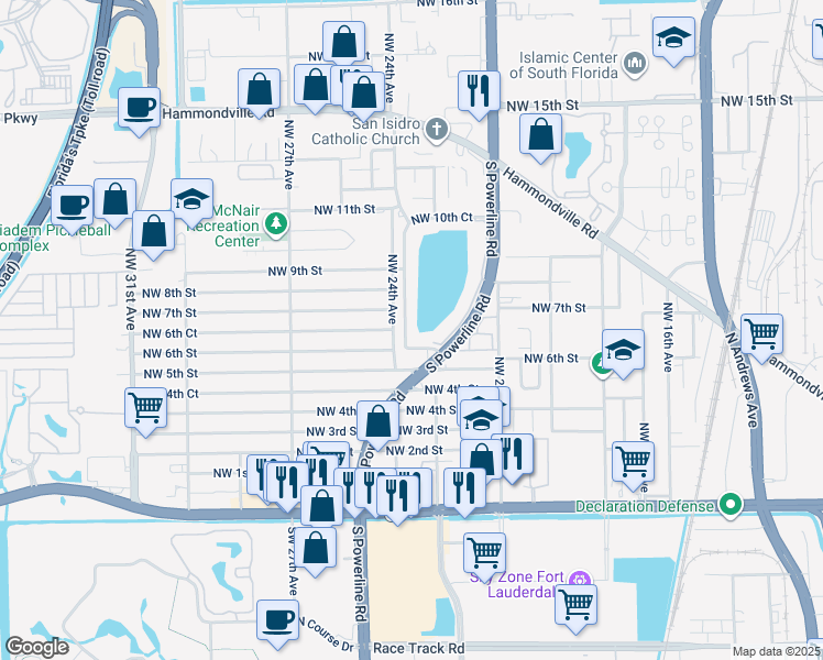 map of restaurants, bars, coffee shops, grocery stores, and more near 2402 Northwest 7th Street in Pompano Beach