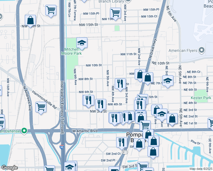 map of restaurants, bars, coffee shops, grocery stores, and more near 715 Northwest 5th Avenue in Pompano Beach