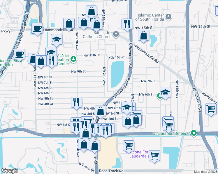 map of restaurants, bars, coffee shops, grocery stores, and more near 2402 Northwest 7th Street in Pompano Beach
