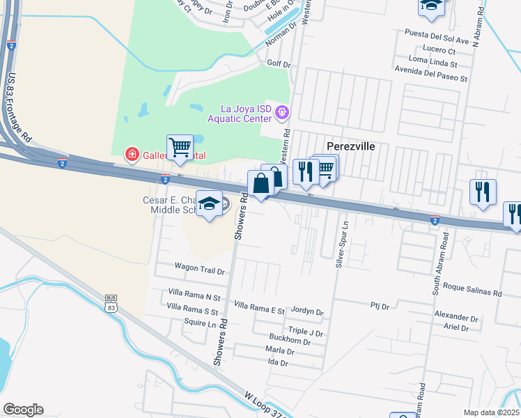 map of restaurants, bars, coffee shops, grocery stores, and more near 7513 West Interstate Highway 2 in Mission