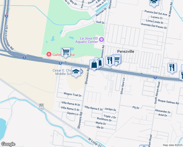 map of restaurants, bars, coffee shops, grocery stores, and more near 7513 West Interstate Highway 2 in Mission