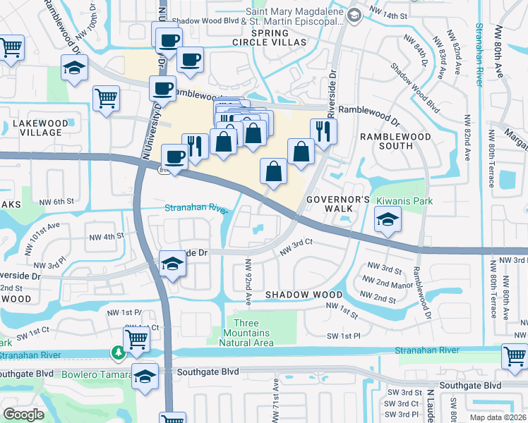 map of restaurants, bars, coffee shops, grocery stores, and more near 9022 West Atlantic Boulevard in Coral Springs