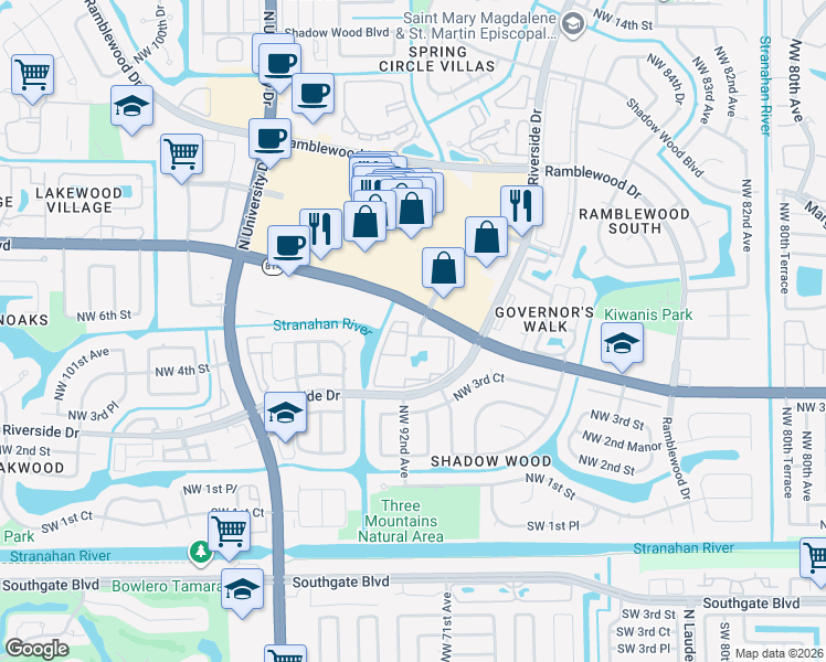 map of restaurants, bars, coffee shops, grocery stores, and more near 8969 West Atlantic Boulevard in Coral Springs