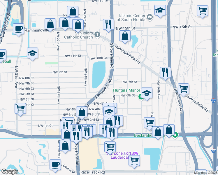 map of restaurants, bars, coffee shops, grocery stores, and more near 669 Northwest 21st Avenue in Pompano Beach
