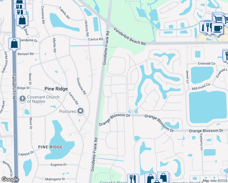 map of restaurants, bars, coffee shops, grocery stores, and more near 6938 Rain Lily Court in Naples