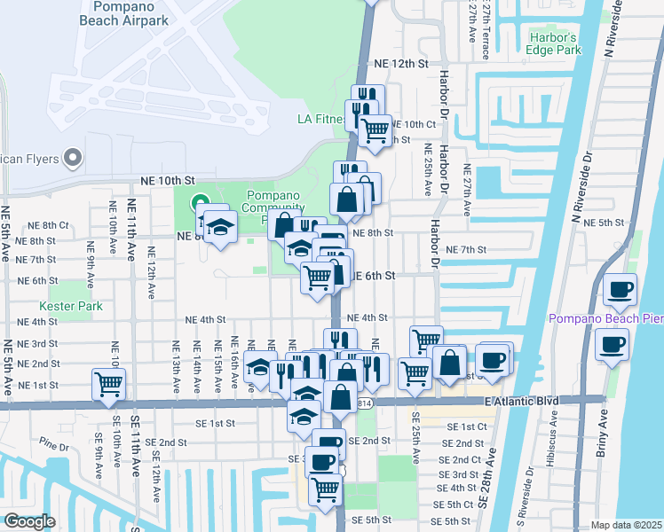 map of restaurants, bars, coffee shops, grocery stores, and more near 701 U.S. 1 in Pompano Beach