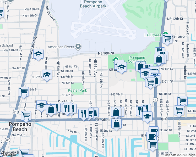 map of restaurants, bars, coffee shops, grocery stores, and more near 701 Northeast 12th Avenue in Pompano Beach