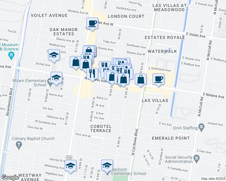 map of restaurants, bars, coffee shops, grocery stores, and more near 3829 North 6th Street in McAllen