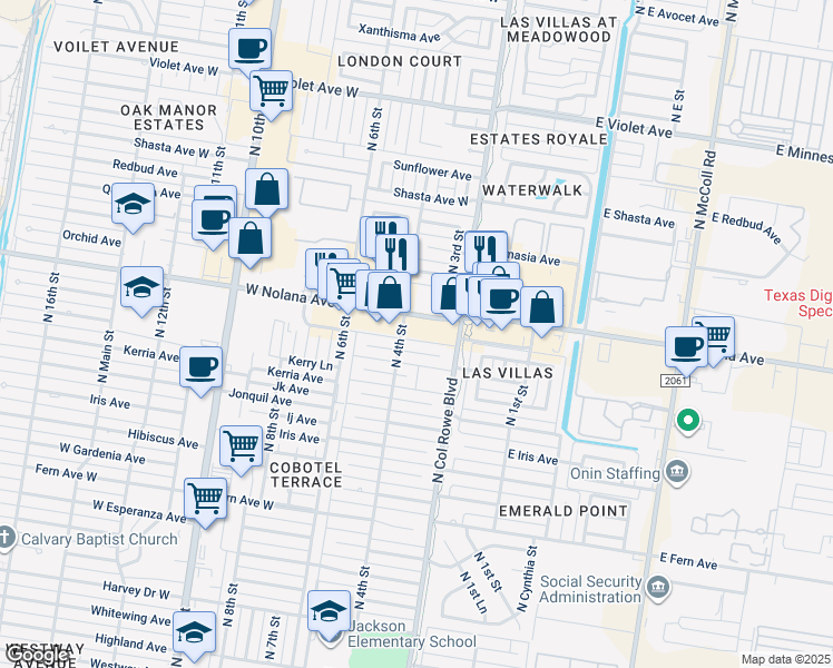 map of restaurants, bars, coffee shops, grocery stores, and more near 315 West Nolana Avenue in McAllen