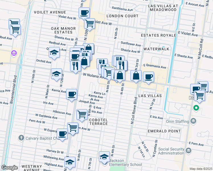 map of restaurants, bars, coffee shops, grocery stores, and more near 3829 North 6th Street in McAllen