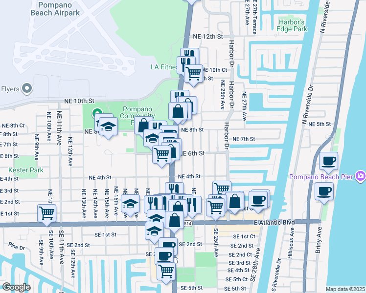 map of restaurants, bars, coffee shops, grocery stores, and more near 700 U.S. 1 in Pompano Beach