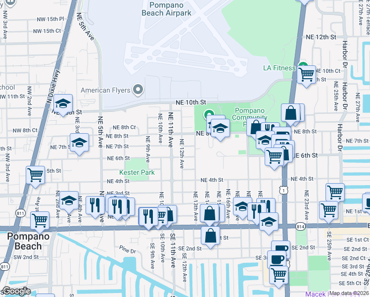 map of restaurants, bars, coffee shops, grocery stores, and more near 701 Northeast 12th Avenue in Pompano Beach
