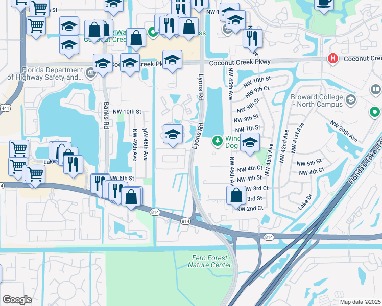 map of restaurants, bars, coffee shops, grocery stores, and more near in Coconut Creek