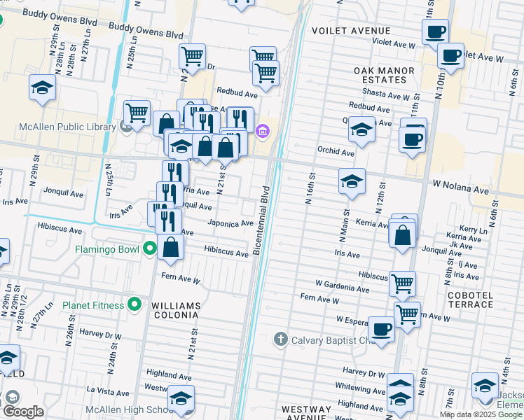 map of restaurants, bars, coffee shops, grocery stores, and more near in McAllen