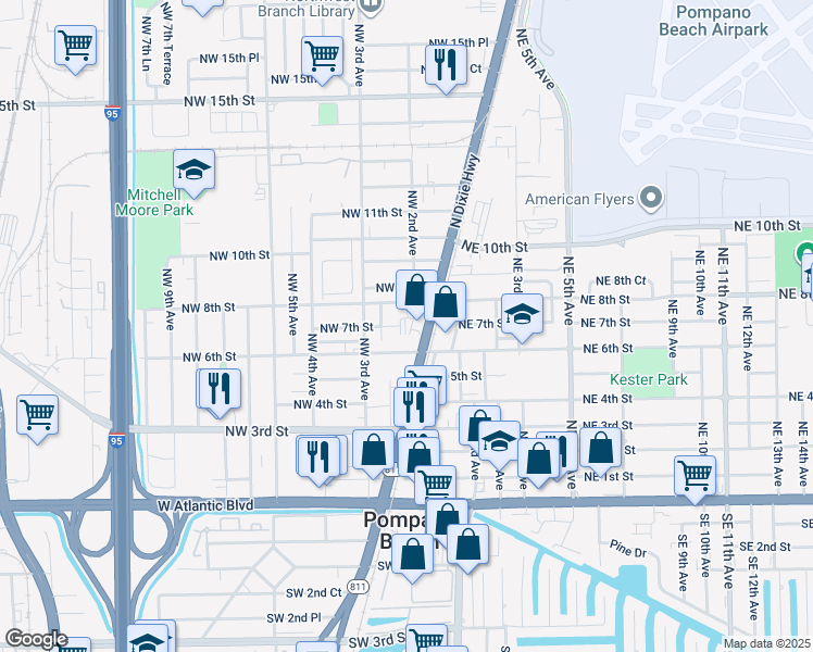 map of restaurants, bars, coffee shops, grocery stores, and more near 100 Northwest 8th Street in Pompano Beach