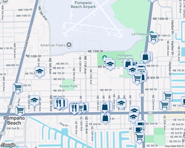 map of restaurants, bars, coffee shops, grocery stores, and more near 701 Northeast 12th Avenue in Pompano Beach