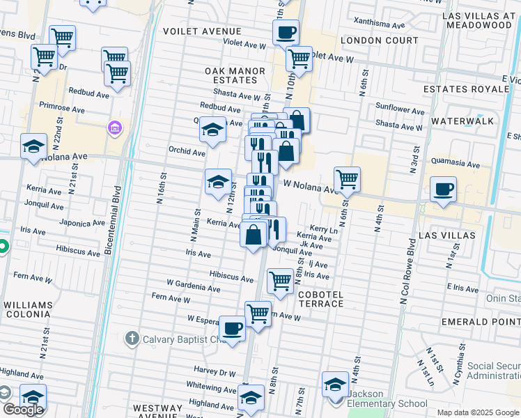 map of restaurants, bars, coffee shops, grocery stores, and more near 3825 North 10th Street in McAllen