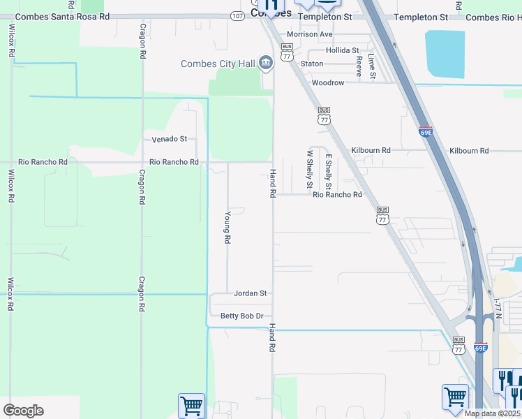 map of restaurants, bars, coffee shops, grocery stores, and more near 22102 Hand Rd in Harlingen