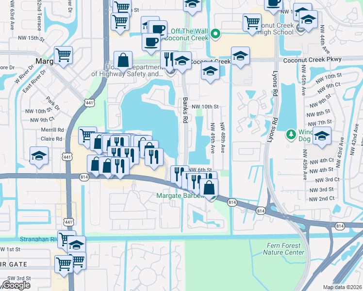 map of restaurants, bars, coffee shops, grocery stores, and more near 481 Banks Road in Margate