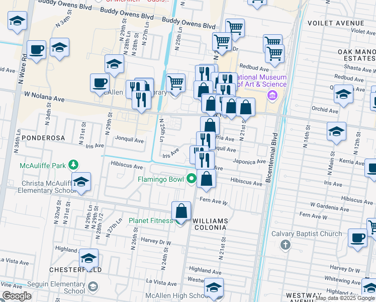 map of restaurants, bars, coffee shops, grocery stores, and more near 3509 North 23rd Lane in McAllen