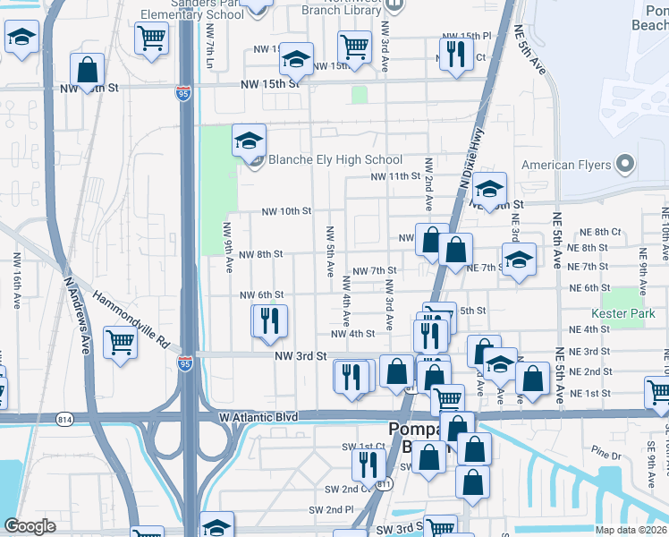 map of restaurants, bars, coffee shops, grocery stores, and more near 715 Northwest 5th Avenue in Pompano Beach