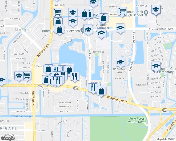 map of restaurants, bars, coffee shops, grocery stores, and more near 481 Banks Road in Margate
