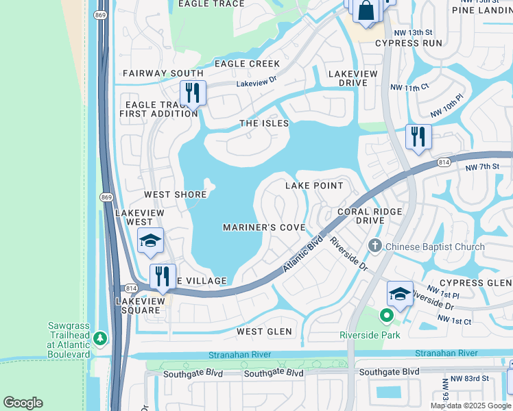 map of restaurants, bars, coffee shops, grocery stores, and more near 504 Northwest 120th Drive in Coral Springs