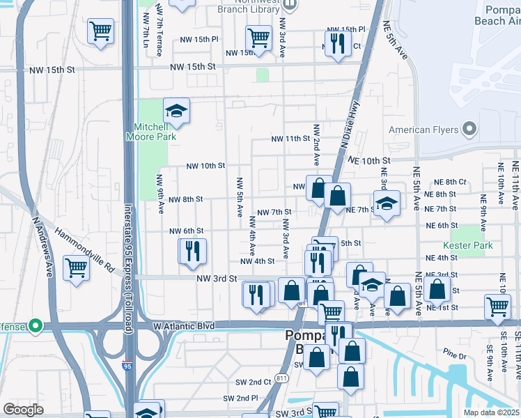 map of restaurants, bars, coffee shops, grocery stores, and more near 353 Northwest 7th Street in Pompano Beach
