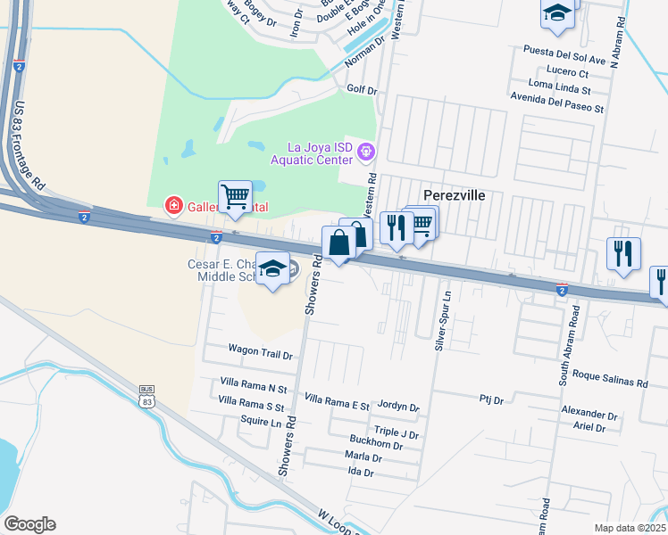 map of restaurants, bars, coffee shops, grocery stores, and more near 7513 West Interstate Highway 2 in Mission