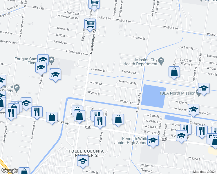 map of restaurants, bars, coffee shops, grocery stores, and more near 1708 West 27th Street in Mission