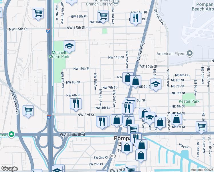 map of restaurants, bars, coffee shops, grocery stores, and more near 353 Northwest 7th Street in Pompano Beach
