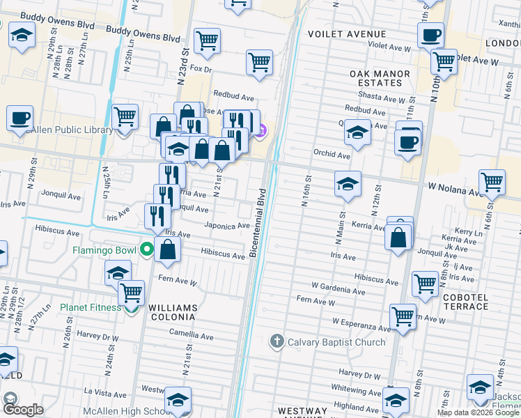 map of restaurants, bars, coffee shops, grocery stores, and more near in McAllen
