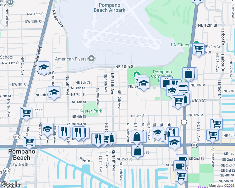 map of restaurants, bars, coffee shops, grocery stores, and more near 701 Northeast 12th Avenue in Pompano Beach