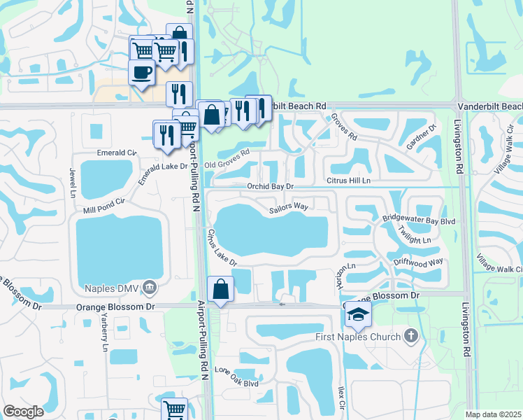 map of restaurants, bars, coffee shops, grocery stores, and more near 2628 Sailors Way in Naples