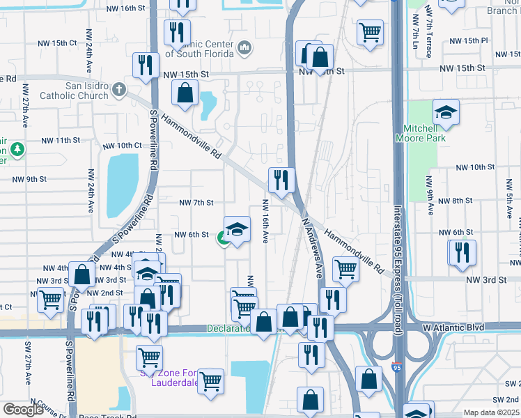 map of restaurants, bars, coffee shops, grocery stores, and more near 639 Northwest 16th Avenue in Pompano Beach