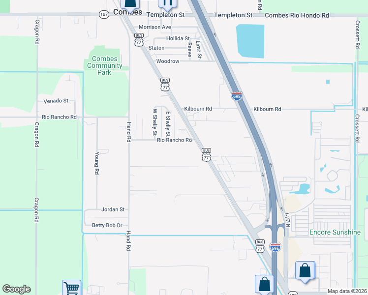 map of restaurants, bars, coffee shops, grocery stores, and more near 22268 Rio Rancho Rd in Harlingen