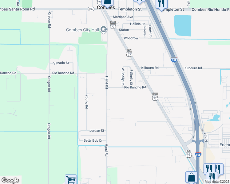 map of restaurants, bars, coffee shops, grocery stores, and more near 19158 Rio Rancho Road in Harlingen