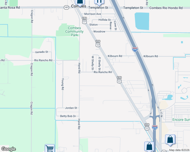 map of restaurants, bars, coffee shops, grocery stores, and more near 20538 Rio Rancho Road in Harlingen