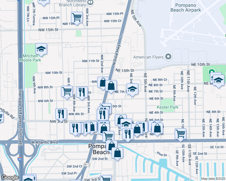 map of restaurants, bars, coffee shops, grocery stores, and more near in Pompano Beach