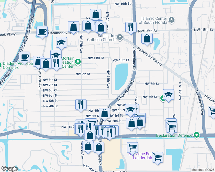 map of restaurants, bars, coffee shops, grocery stores, and more near 2402 Northwest 7th Street in Pompano Beach