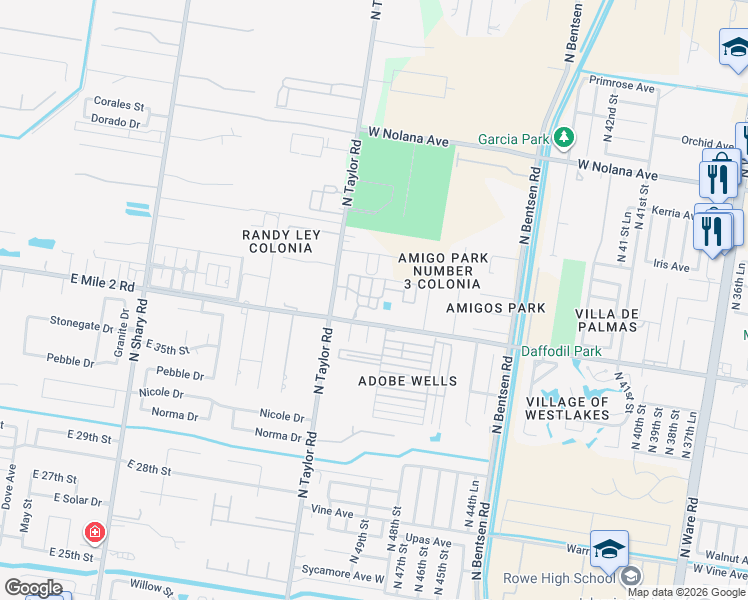 map of restaurants, bars, coffee shops, grocery stores, and more near 5100 Gene Avenue in McAllen