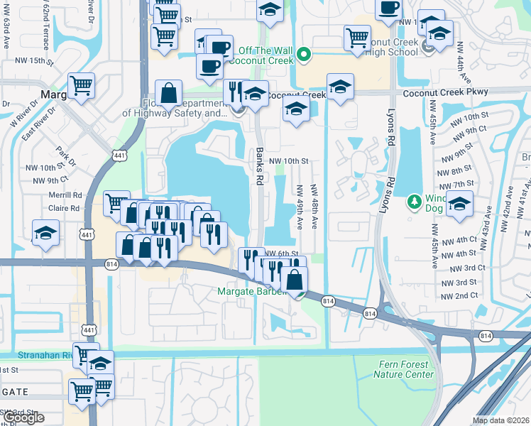 map of restaurants, bars, coffee shops, grocery stores, and more near 481 Banks Road in Margate