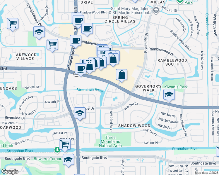map of restaurants, bars, coffee shops, grocery stores, and more near 9288 West Atlantic Boulevard in Coral Springs