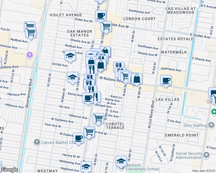 map of restaurants, bars, coffee shops, grocery stores, and more near 3825 North 8th Court in McAllen