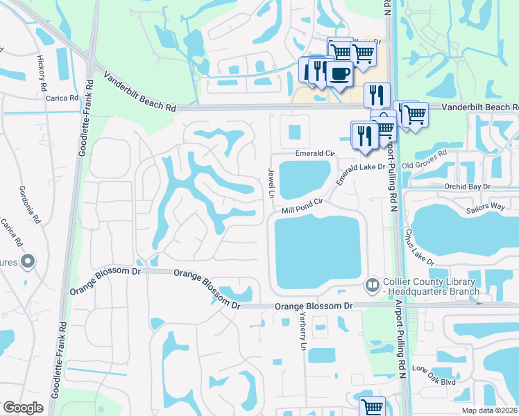map of restaurants, bars, coffee shops, grocery stores, and more near 2085 Mission Drive in Naples
