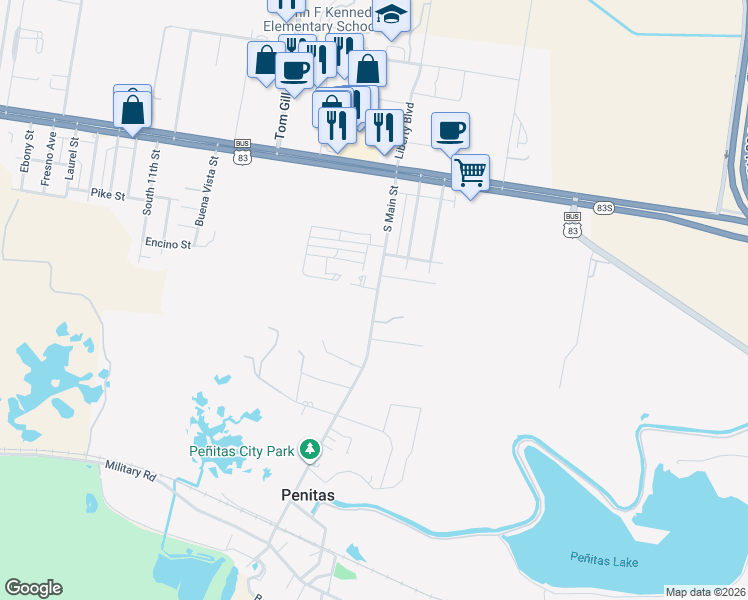 map of restaurants, bars, coffee shops, grocery stores, and more near 414 Farm to Market Road 1427 in Penitas