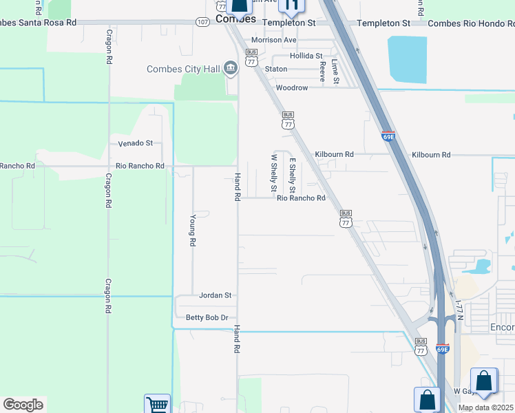 map of restaurants, bars, coffee shops, grocery stores, and more near 19158 Rio Rancho Road in Harlingen