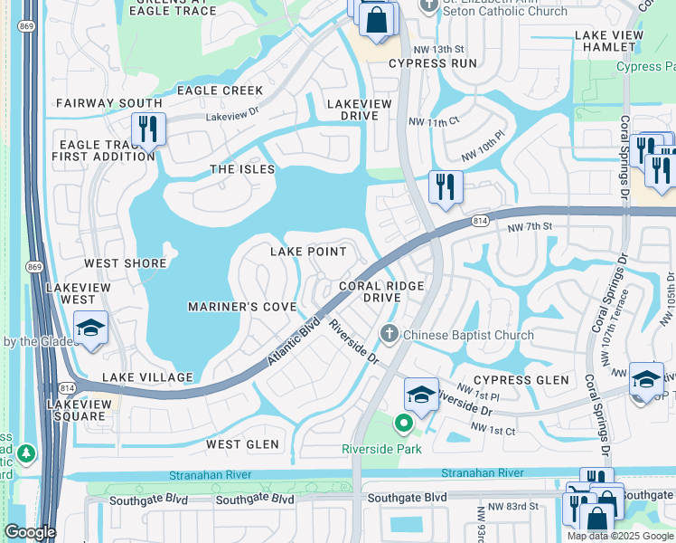 map of restaurants, bars, coffee shops, grocery stores, and more near 11775 West Atlantic Boulevard in Coral Springs