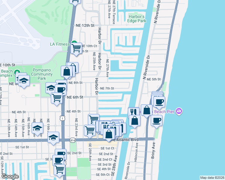 map of restaurants, bars, coffee shops, grocery stores, and more near in Pompano Beach
